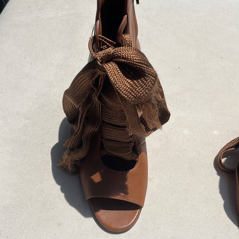 Chloe Brown Ankle Boots with Lace Detail - Picture 3 of 10